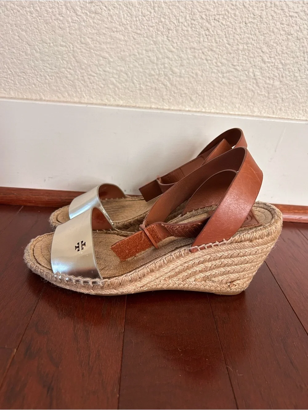 Tory Burch Bima 2 Brown and Silver pattern Espadrilles Wedge Sandals Size: 7.5 M